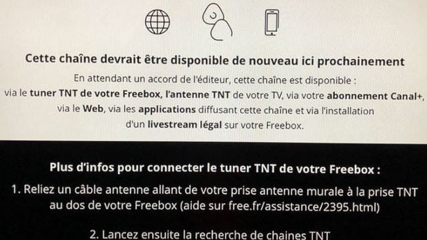 Message FreeboxTV sans BFM et RMC