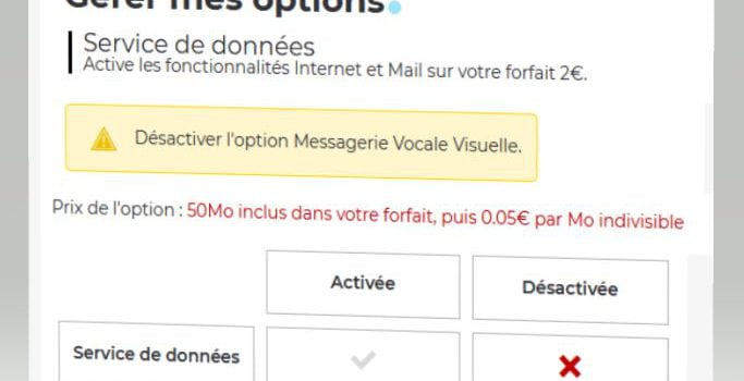 Gestion des options sur le forfait Mobile Free à 2 euros