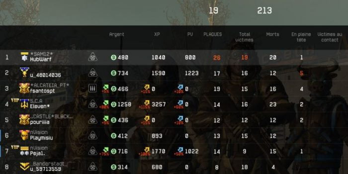 Top 1 à Warface en match Exclusion Area en JcJ chasseur de primes catégorie Sniper