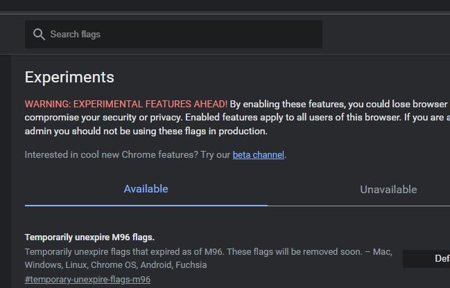 Les Flags des préférences de Chrome