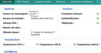 Capture d'écran sous Freebox OS de l'état d'une Freebox Mini 4K en version 4.5.6