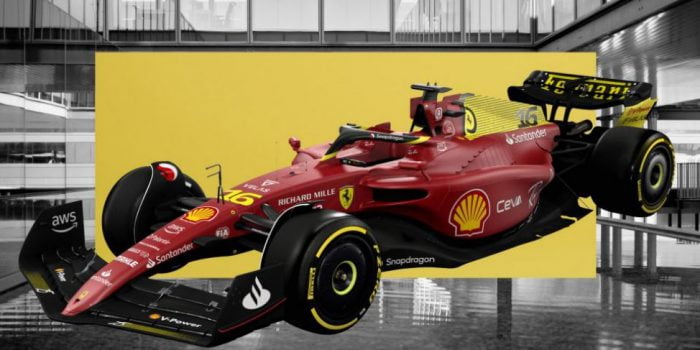 Capture d'écran de la Ferrari livrée jaune de Charles Leclerc