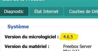 Capture d'écran sous Freebox OS de l'état d'une Freebox Mini 4K en version 4.6.5