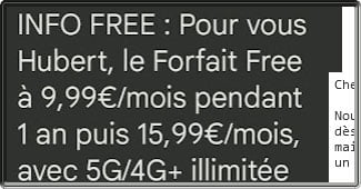 Copie d'écran du changement de Forfait Mobile Free