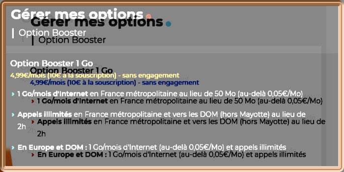 Nouvelle page de souscription à l'option Booster 1 Go avec frais d'activation
