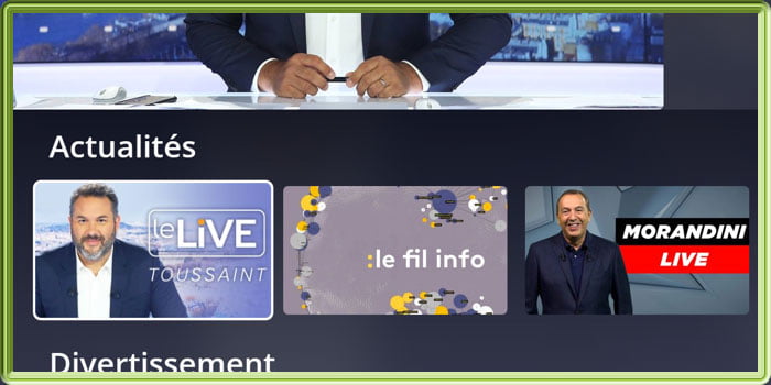 Capture d'écran de l'application Android TV OQEE en version 1.15.1