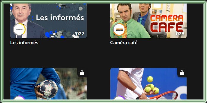 OQEE by Free présentation des chaînes de Freebox TV dans un navigateur