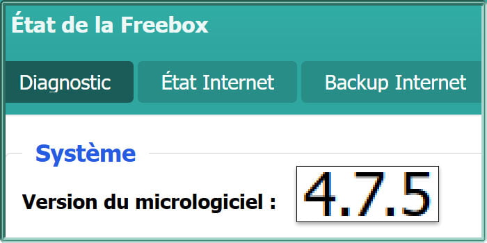 Capture d'écran sous Freebox OS de l'état d'une Freebox Mini 4K en version 4.7.5