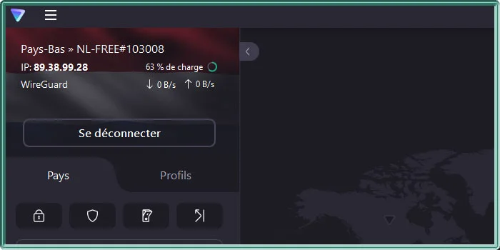 Capture d'écran de Proton VPN en mode connecté