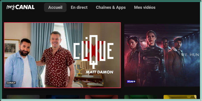 Capture d'écran de l'application Android TV myCANAL en version 5.22