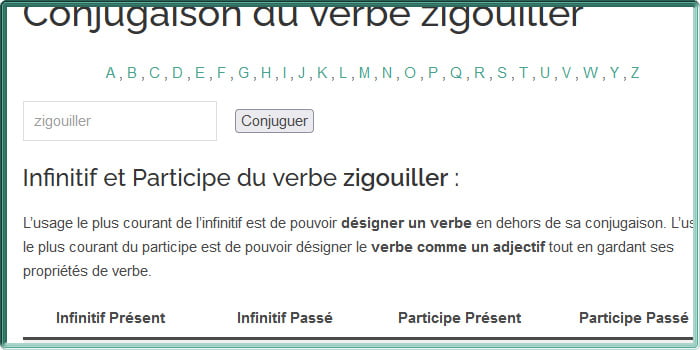 Copie d'écran du conjugueur de verbes