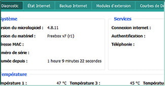 Illustration sous Freebox OS de l'état d'une Freebox Delta en version 4.8.11