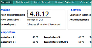 Capture d'écran sous Freebox OS de l'état d'une Freebox Delta en version 4.8.12