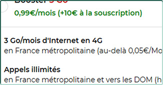 Le nouveau Booster 3 Go proposé en remplacement sur l'espace abonné