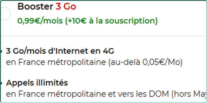 Le nouveau Booster 3 Go proposé en remplacement sur l'espace abonné