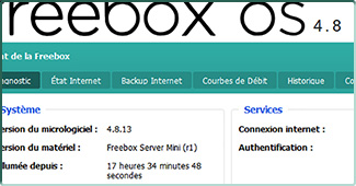 Capture d'écran sous Freebox OS de l'état d'une Freebox Mini 4K en version 4.8.13