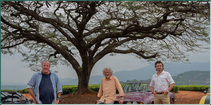 Les 3 animateurs de l'émission "The Grand Tour" durant l'épisode "One for the Road"