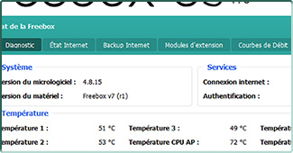 Capture d'écran sous Freebox OS de l'état d'une Freebox Delta en version 4.8.15