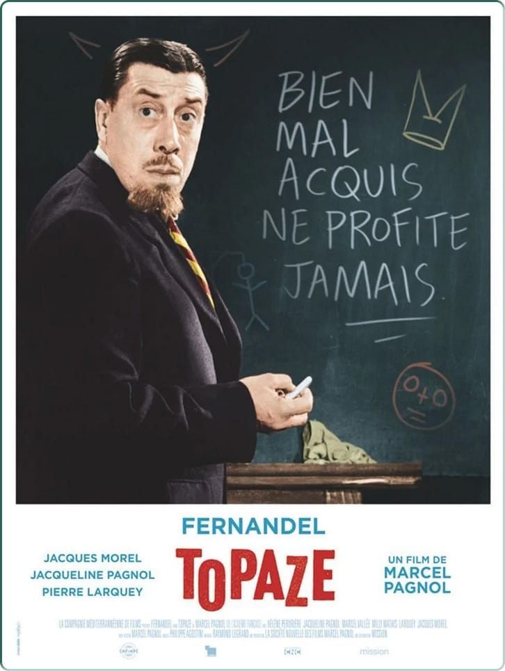 L'affiche du film « Topaze » de Marcel Pagnol avec Fernandel et Jacques Morel sur Prime Video