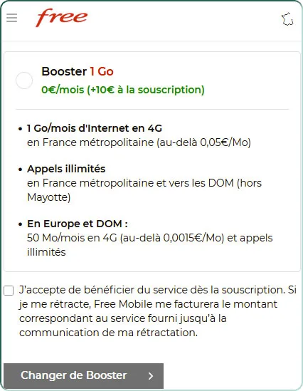 Détails sur le Booster 1 Go à 0 euro