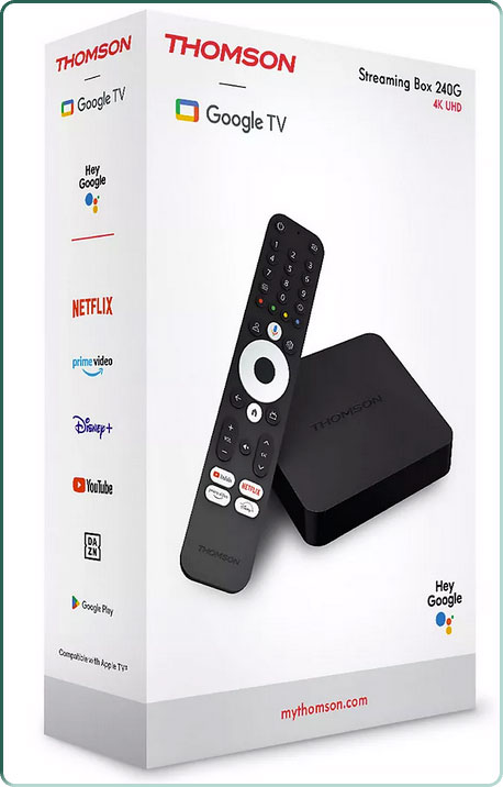 L'emballage de la Streaming Box THOMSON 240G 4K